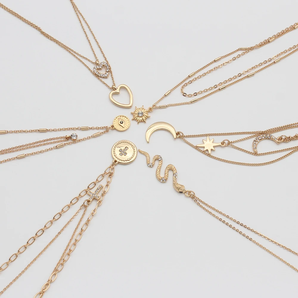 Fashion Jewelry Multi-layer Necklace Alloy Rhinestones Necklace Silver Crescent Moon Pendant Necklace, As picture
Fashion Jewelry Multi-layer Necklace Alloy Rhinestones Necklace Silver Crescent Moon Pendant Necklace, As picture