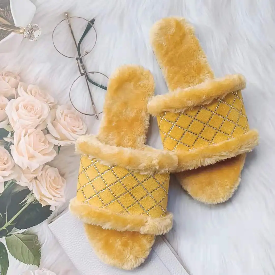 2021 New Designs Rhinestone Furry Flat Slippers Sandals For Women Outdoor, Black,pink,yellow
2021 New Designs Rhinestone Furry Flat Slippers Sandals For Women Outdoor, Black,pink,yellow