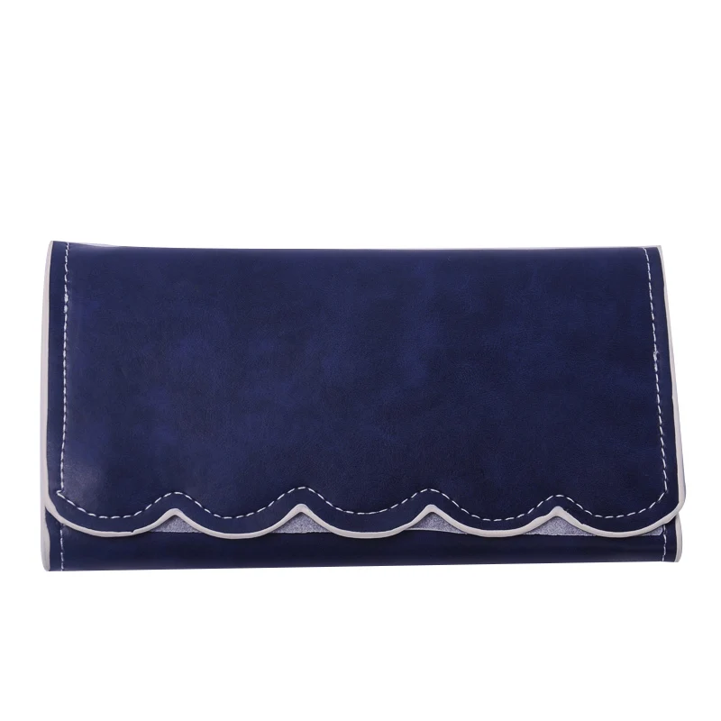 

Wholesale Women Clutch Fold over Leather Wallet Scalloped Purse Pu Scalloped Wallet DOM112-389, Light brown/cream/water blue/navy