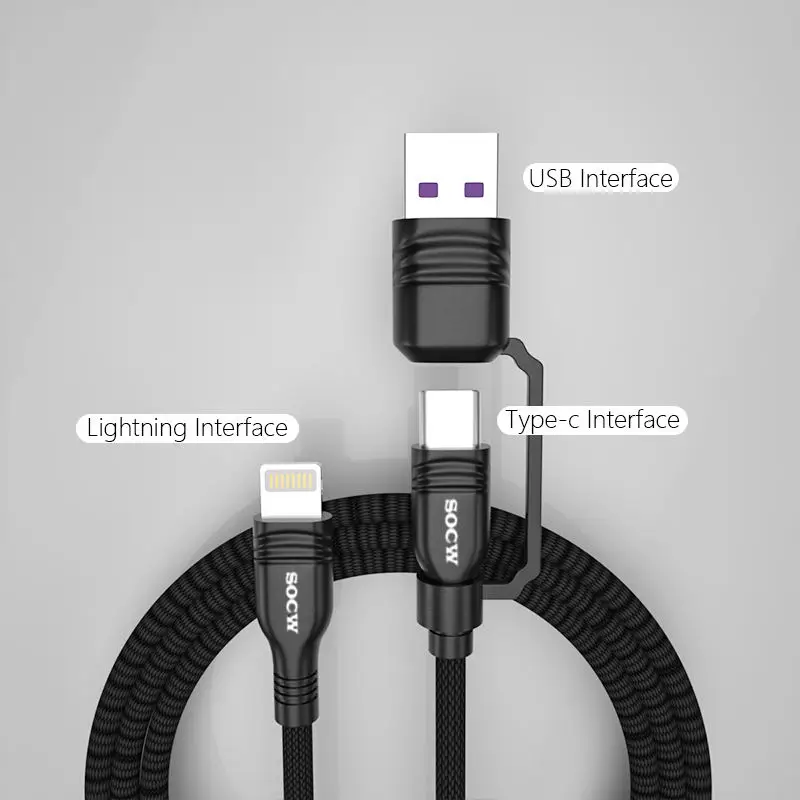 

2 in 1 nylon braided PD fast charging MFi USB type C to lightning cable with USB A adapter for iPhone iPad iPod cable