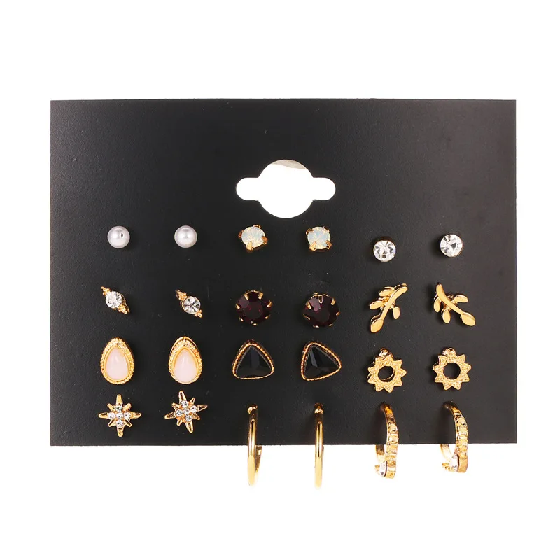 Women's Simple Fashion Stud Earrings Set 12 Piece Flowers Earring Sets, Gold
Women's Simple Fashion Stud Earrings Set 12 Piece Flowers Earring Sets, Gold