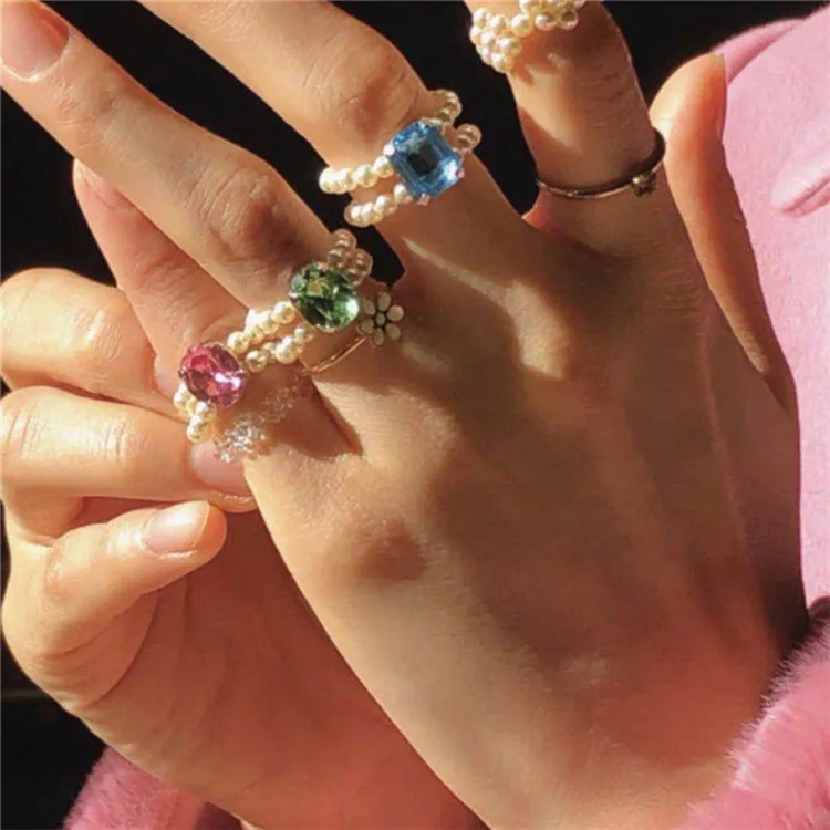 Sparkling Colorful Handmade Diamond Micro Elastic Ring Beads Adjustable Gold Plated Imitation Pearl Ring
Sparkling Colorful Handmade Diamond Micro Elastic Ring Beads Adjustable Gold Plated Imitation Pearl Ring