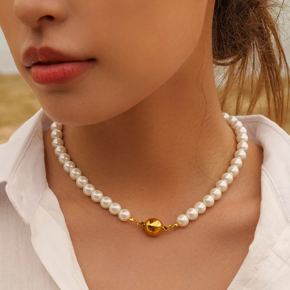 Magentice Charm 18K Gold Plated Stainless Steel Jewelry Gift Waterproof Shell Pearl Choker Necklace for Women
Magentice Charm 18K Gold Plated Stainless Steel Jewelry Gift Waterproof Shell Pearl Choker Necklace for Women