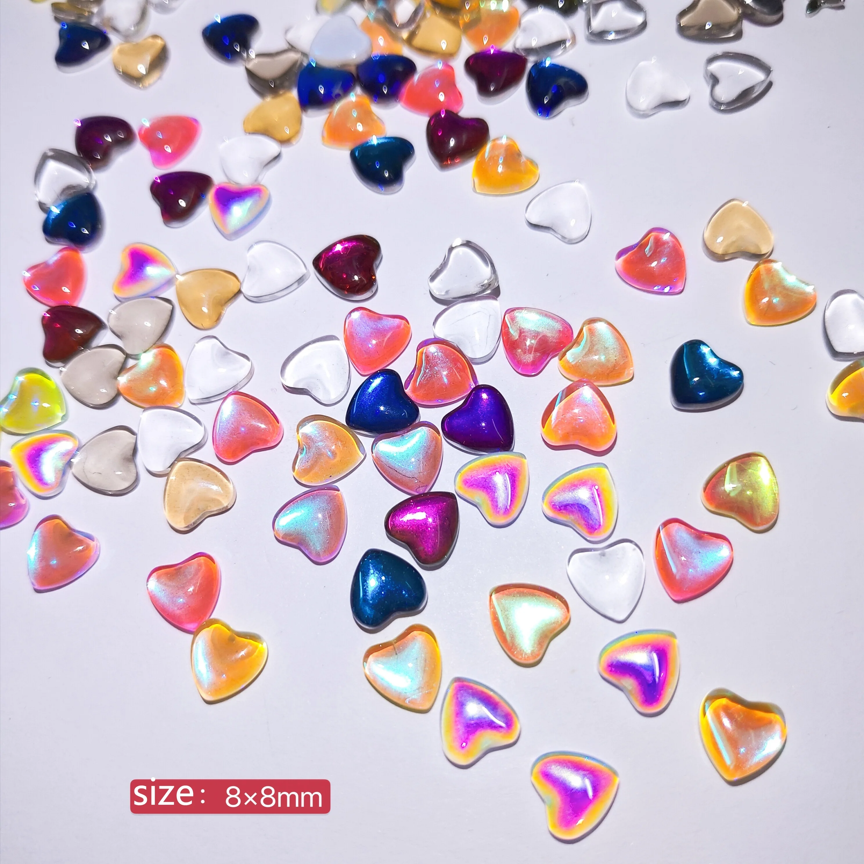 Hot Sale Heart shaped Candy Color Aurora Diamond nail rhinestone 8MM shining glass rhinestone for nail accessories, Colorful
Hot Sale Heart shaped Candy Color Aurora Diamond nail rhinestone 8MM shining glass rhinestone for nail accessories, Colorful
