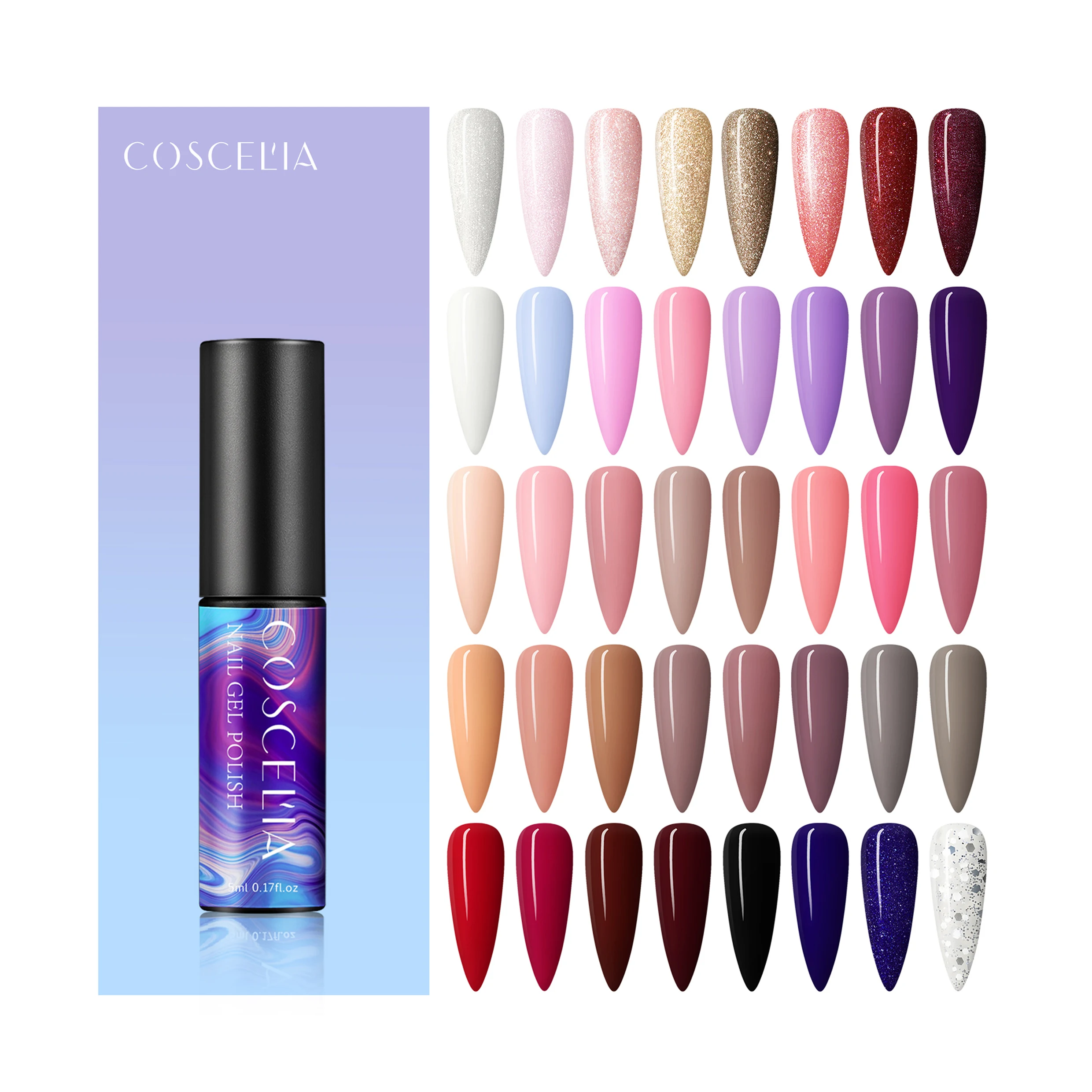 COSCELIA 40 colors uv nail gel polish 5ml cute plastic bottle popular wholesale
COSCELIA 40 colors uv nail gel polish 5ml cute plastic bottle popular wholesale