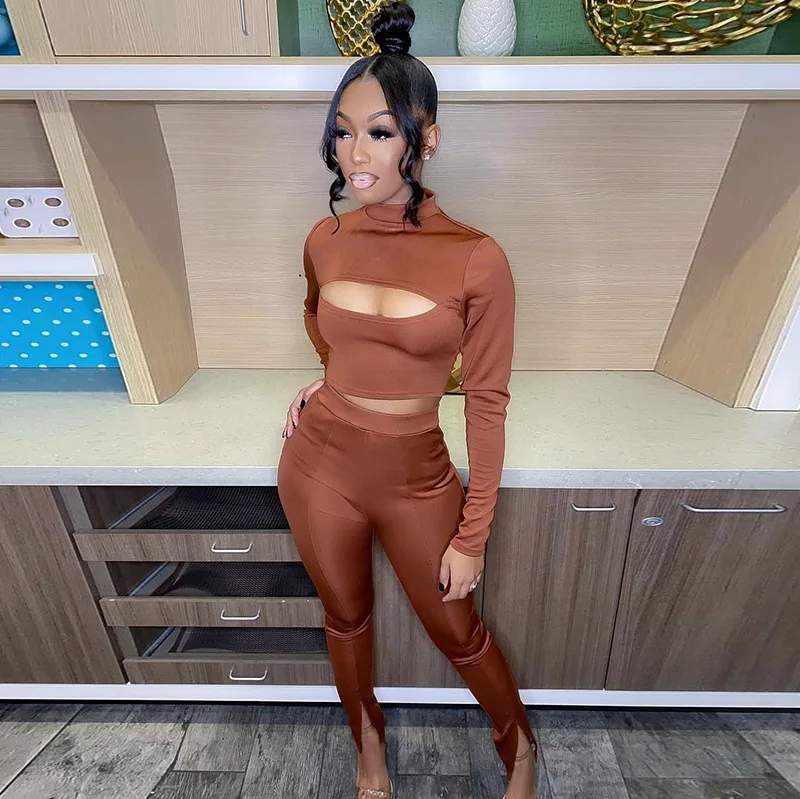 Autumn Long Sleeve T-shirt High Waist Slim 2pc Pants Set Women High Neck Top 2 Piece Women Short Set Clothing
Autumn Long Sleeve T-shirt High Waist Slim 2pc Pants Set Women High Neck Top 2 Piece Women Short Set Clothing
