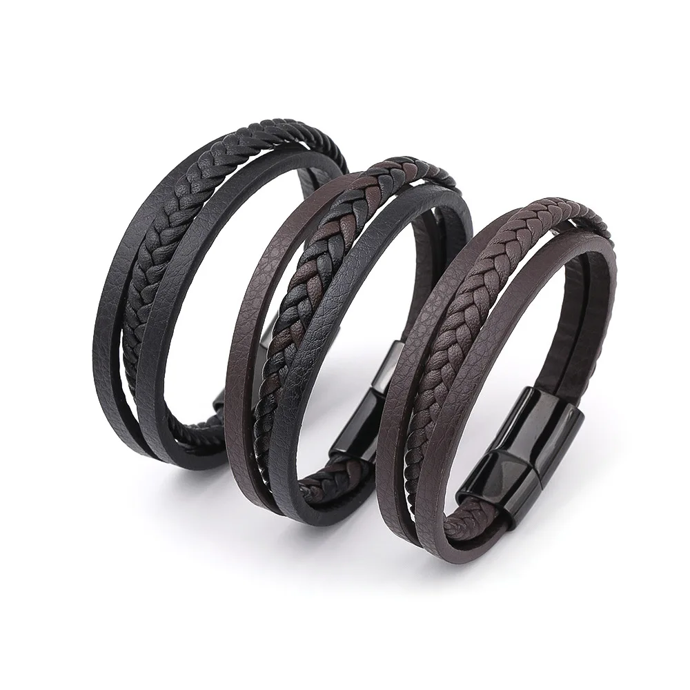 Hot Selling Stainless Steel Clasp Multi Layer Real Genuine Leather Bracelet Jewelry For Men
Hot Selling Stainless Steel Clasp Multi Layer Real Genuine Leather Bracelet Jewelry For Men