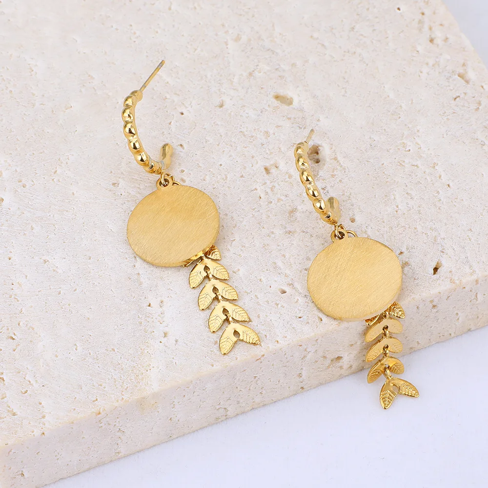 Europe and US stainless steel wheat ear tassel pendant earrings Brushed 14K gold small round titanium steel earrings
Europe and US stainless steel wheat ear tassel pendant earrings Brushed 14K gold small round titanium steel earrings
