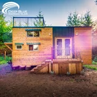 Luxury mobile modular prefabricated metal PU sandwich panel wooden tiny house home steel kits on wheels trailer