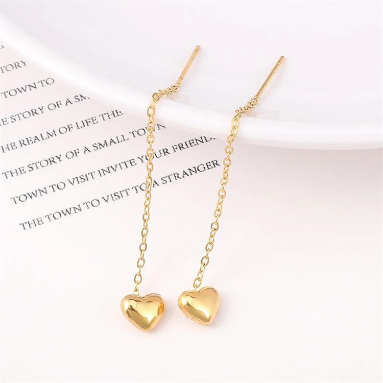 Wholesale New No Fade Titanium Steel 18k Gold Plated Heart Earrings Women Long Tassel Dangle Earrings
Wholesale New No Fade Titanium Steel 18k Gold Plated Heart Earrings Women Long Tassel Dangle Earrings