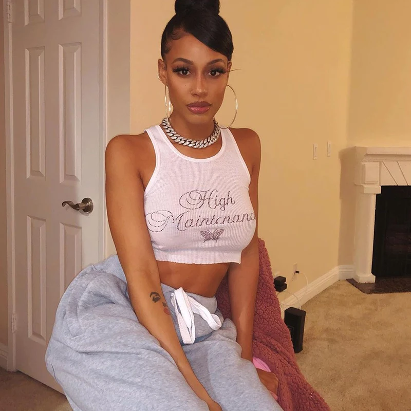 Ribbed Knitted Sweet Girl's Letter Rhinestones Sleeveless Crop Top Clothes 2021 Summer Female Stylish Streetwear Tank Top
Ribbed Knitted Sweet Girl's Letter Rhinestones Sleeveless Crop Top Clothes 2021 Summer Female Stylish Streetwear Tank Top