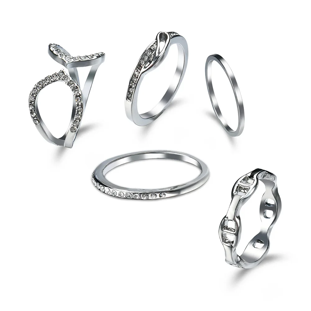 Korean Hot Sale New Fashion Trend Alloy Plated Silver Ring 5 Piece Ring Sets Wedding Ring for Gift, Picture shows
Korean Hot Sale New Fashion Trend Alloy Plated Silver Ring 5 Piece Ring Sets Wedding Ring for Gift, Picture shows