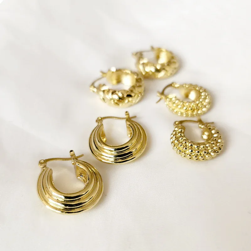 Newest trend earrings brass 18k gold plated earrings round INS design jewelry copper gold hoop earring for girls
Newest trend earrings brass 18k gold plated earrings round INS design jewelry copper gold hoop earring for girls