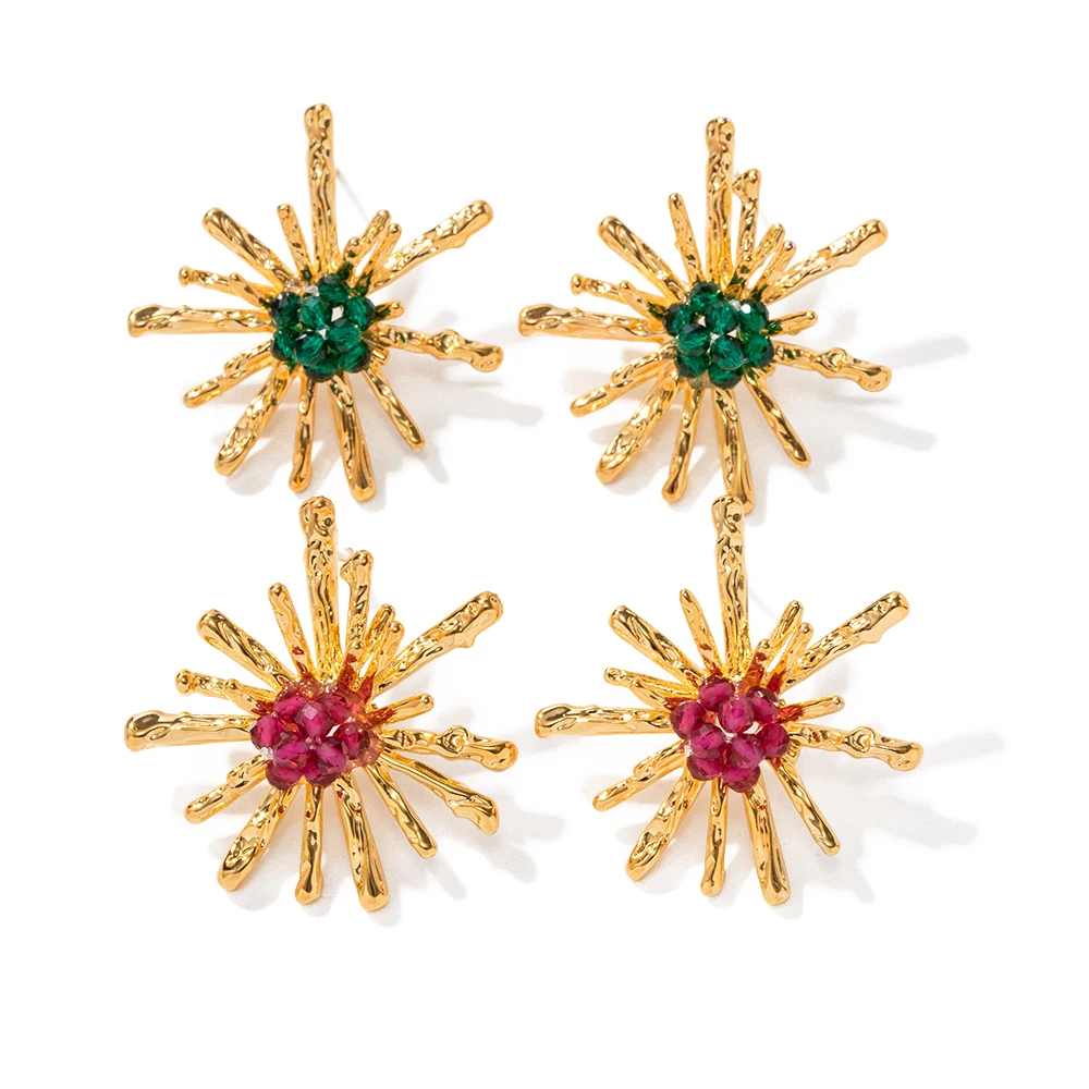 Vintage Jewelry 18K Gold Plated Brass Sun Design Red Green Crystal Earring Stud Earrings for Women
Vintage Jewelry 18K Gold Plated Brass Sun Design Red Green Crystal Earring Stud Earrings for Women