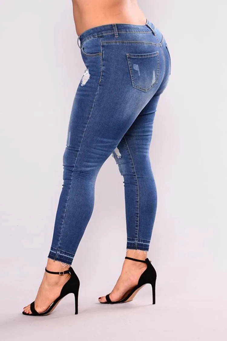 Large Size Ripped High Waist Stretching Pencil Jeans Skinny Jeans Buy