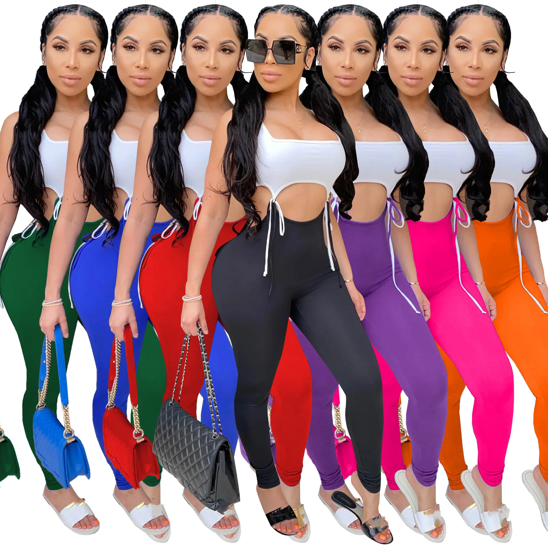 Stock New Arrivals Fashion Women Casual Sleeveless Vest Hollow Out Waist Drawstring Leggings female set sports bra outfit, 7 colors 
Stock New Arrivals Fashion Women Casual Sleeveless Vest Hollow Out Waist Drawstring Leggings female set sports bra outfit, 7 colors