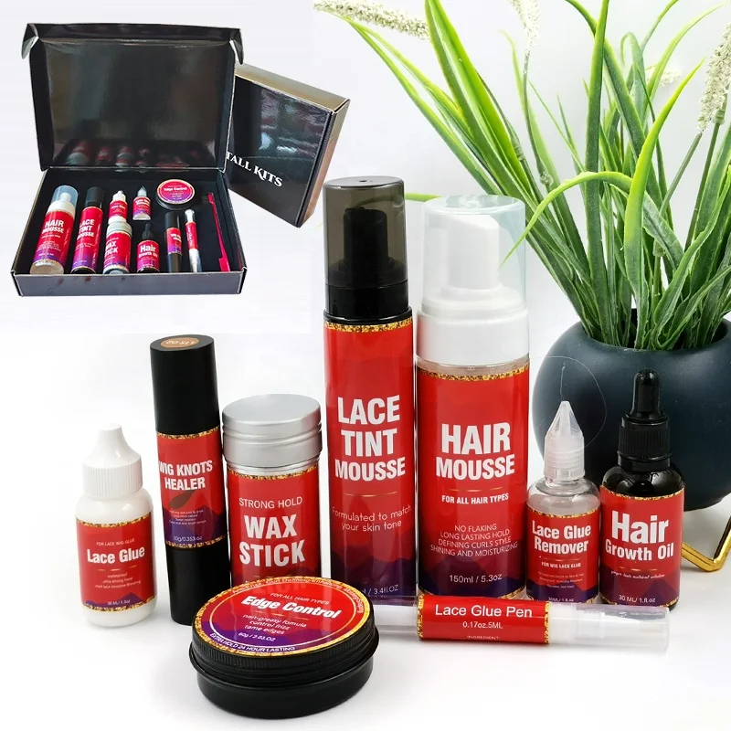 

Private label hair mousse lace tint spray stick growth oil glue remover lace wig glue Trial Lace Front Wigs Install Kit