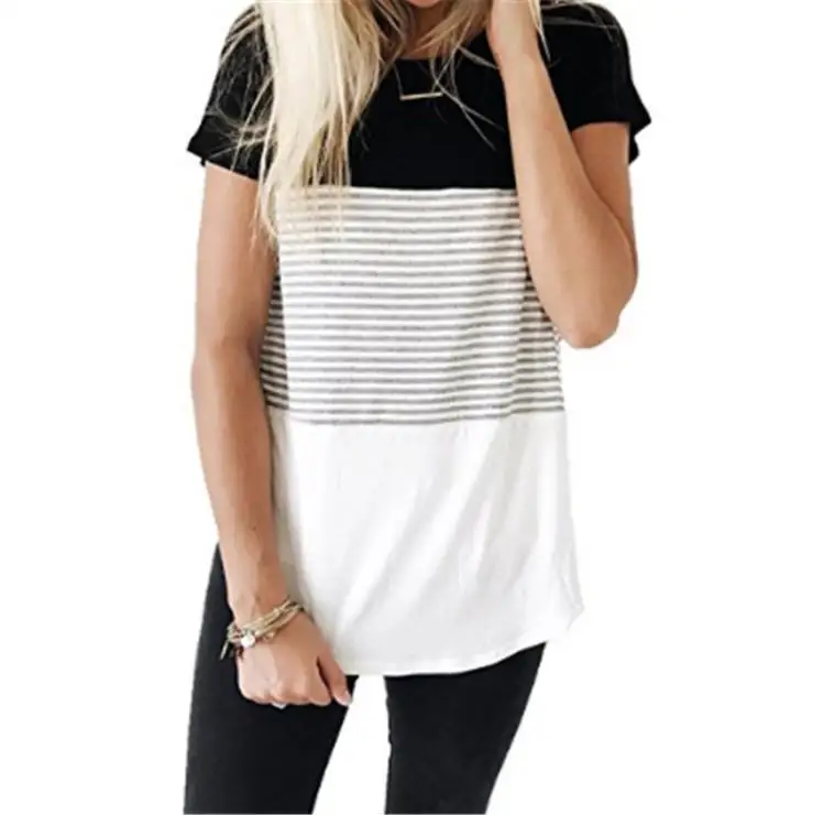 Summer Women Breathable O-neck Short Sleeve Stripe T-shirt Female Patchwork Color T Shirts Custom Printing Logo Loose Tops Tee, 5 colors
Summer Women Breathable O-neck Short Sleeve Stripe T-shirt Female Patchwork Color T Shirts Custom Printing Logo Loose Tops Tee, 5 colors