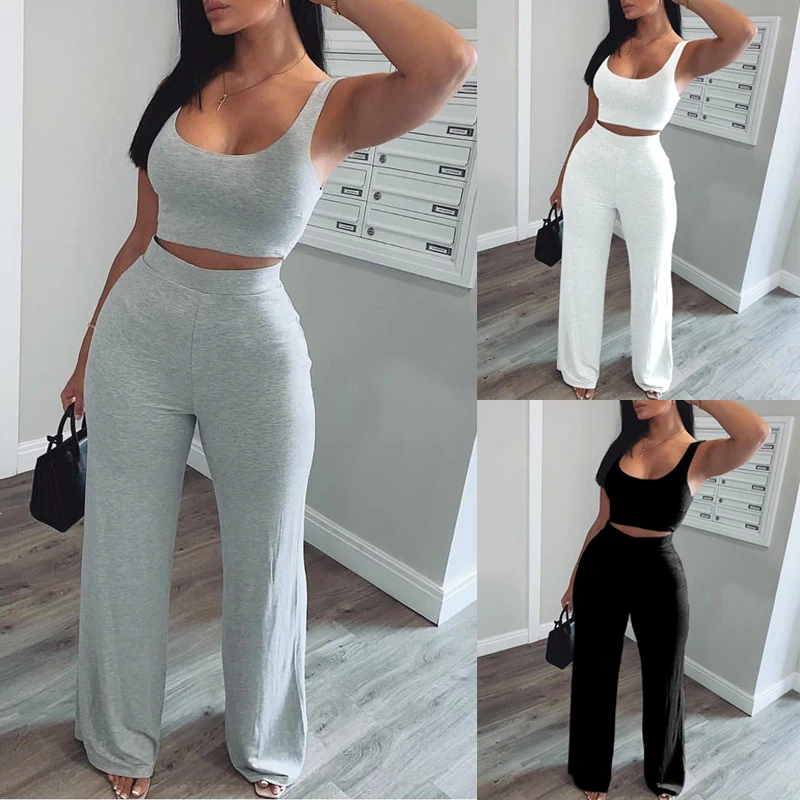 Wholesale 2021 women Loose jogger sets solid color casual tank top set two piece pants set
Wholesale 2021 women Loose jogger sets solid color casual tank top set two piece pants set