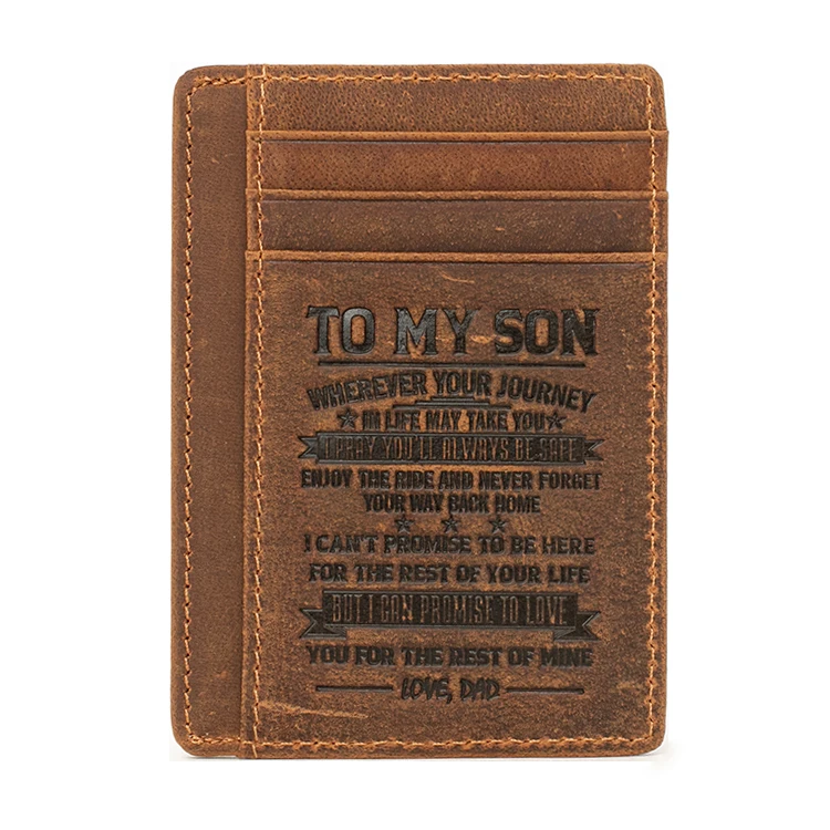 

Dropshipping OEM Luxury Thanksgiving Wallet To Son Custom Logo Full Grain Genuine Soft Cow Real Leather Wallet For Men, Brown