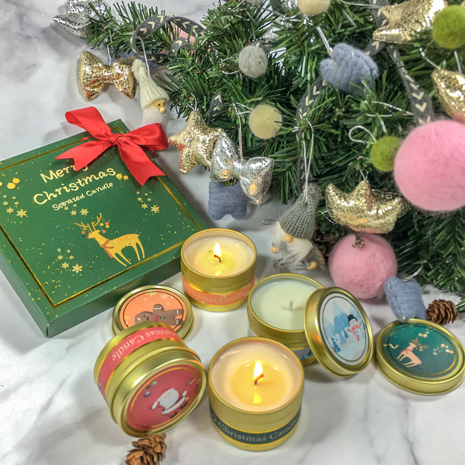 custom christmas scented candle in tin gift set luxury soy wax