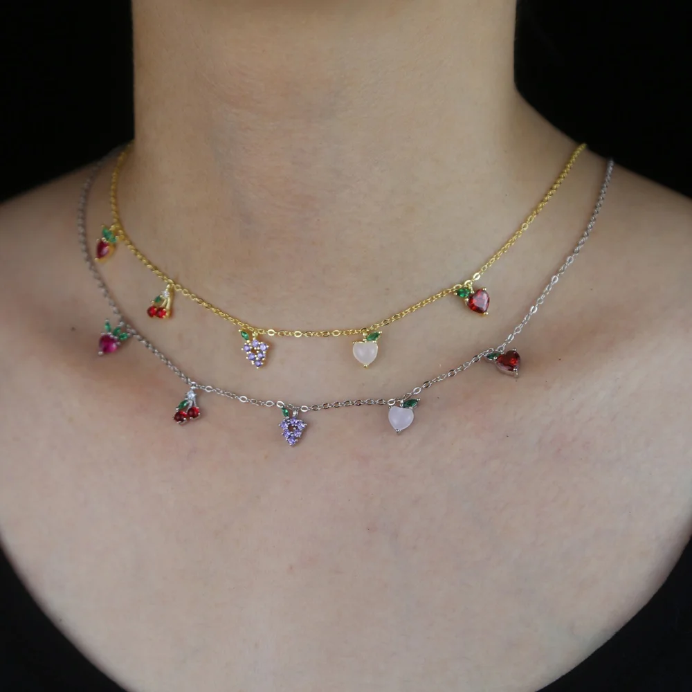 Sweet Women Fashion Fruits cherry apple strawberry grape peach charm Necklace Gold color Chain cute lovely colorful cz Jewelry, Black
Sweet Women Fashion Fruits cherry apple strawberry grape peach charm Necklace Gold color Chain cute lovely colorful cz Jewelry, Black