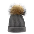 Fashion Women Winter Warm Hat Raccoon Fur Pompom Beanies Hat