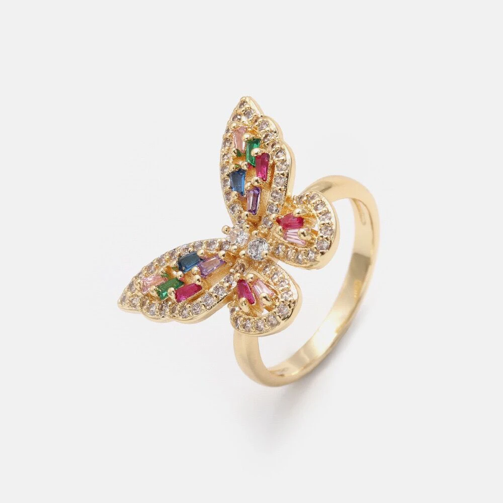 Wholesale jewelry Beautiful butterfly gold plated colourful CZ ring
Wholesale jewelry Beautiful butterfly gold plated colourful CZ ring