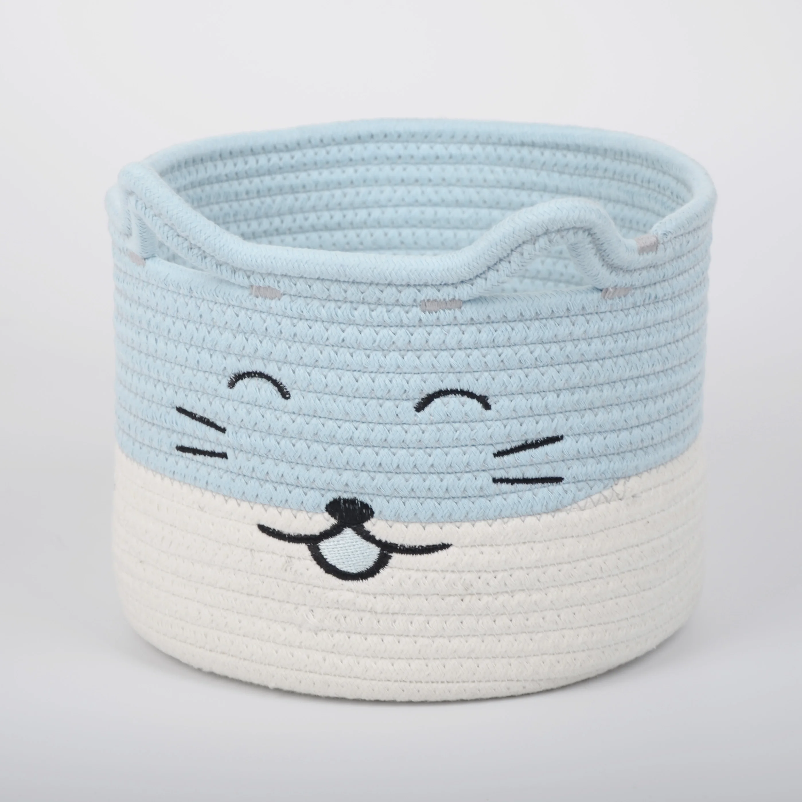 Woven cotton rope children's cute cat storage basket baby supplies storage bucket bedroom toy storage laundry basket, White grey
Woven cotton rope children's cute cat storage basket baby supplies storage bucket bedroom toy storage laundry basket, White grey
