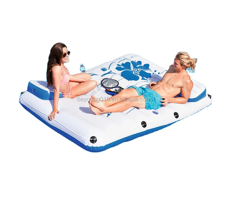 2017 newest side 2 side inflatable floating bed lounge for 2 person ,built in pillows.cup holders,cooler bag