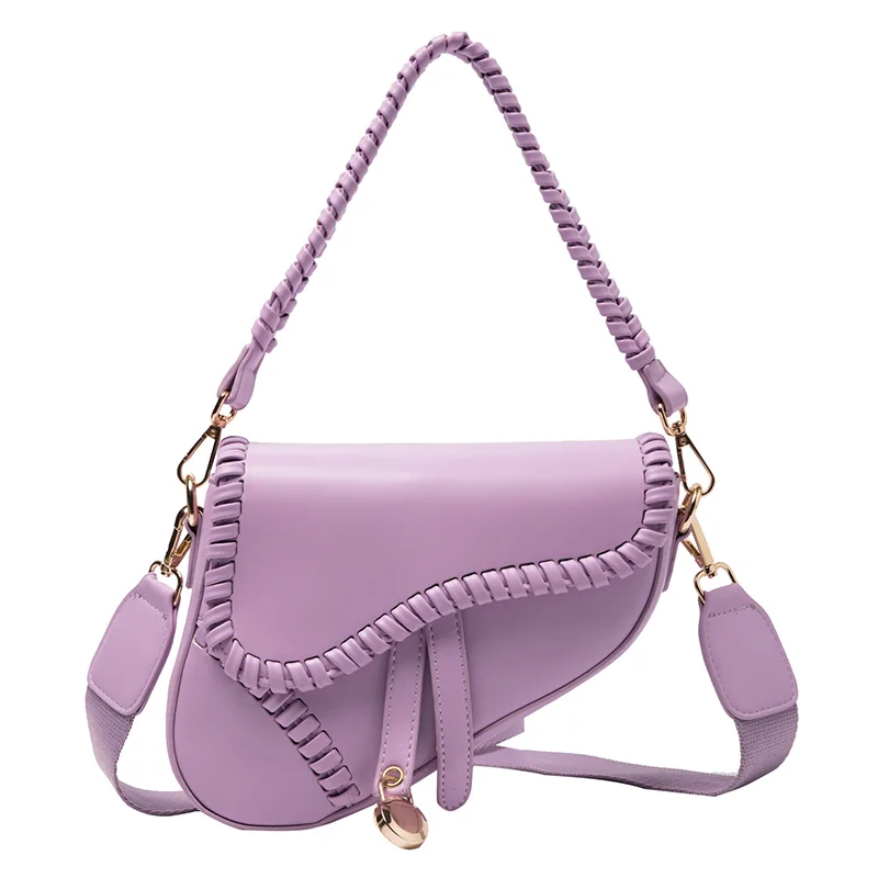 

High Quality Double Belt PU Leather Shoulder Bags Wholesale Fashion Crossbody Handbag Women Saddle Bags