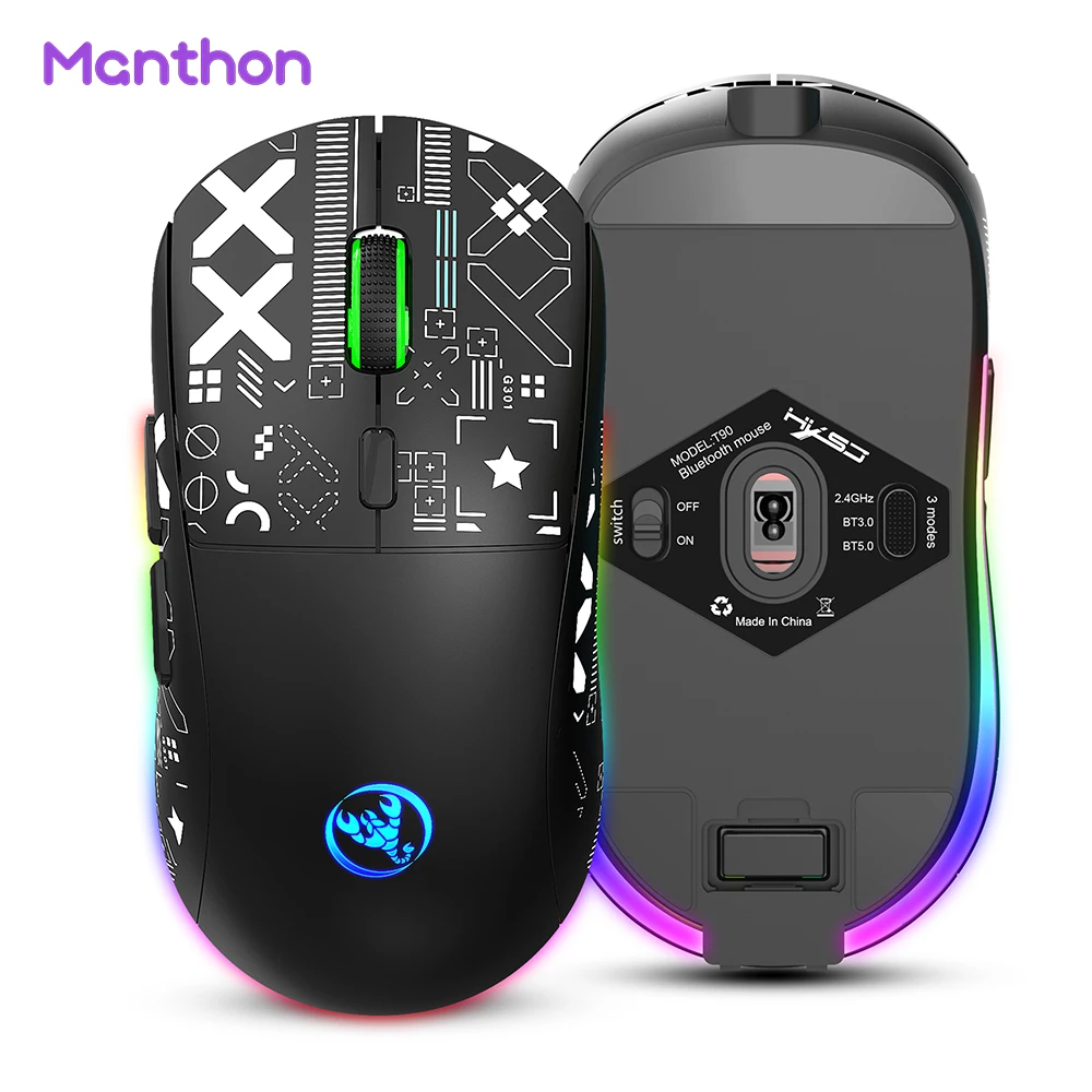 

Wholesale Mouse PAW3212 Sensor Sem Fio Ergonomic Computer Mouse Gamer RGB 2.4g+BT Wireless Rechargeable Gaming Mouse