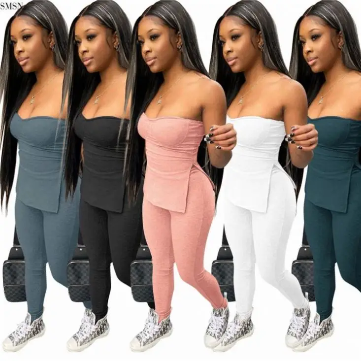 SMSN New Arrival 2021 Solid Color Sleeveless Chest Wrap Split Top Women Bodycon Two Piece Pants Set
SMSN New Arrival 2021 Solid Color Sleeveless Chest Wrap Split Top Women Bodycon Two Piece Pants Set