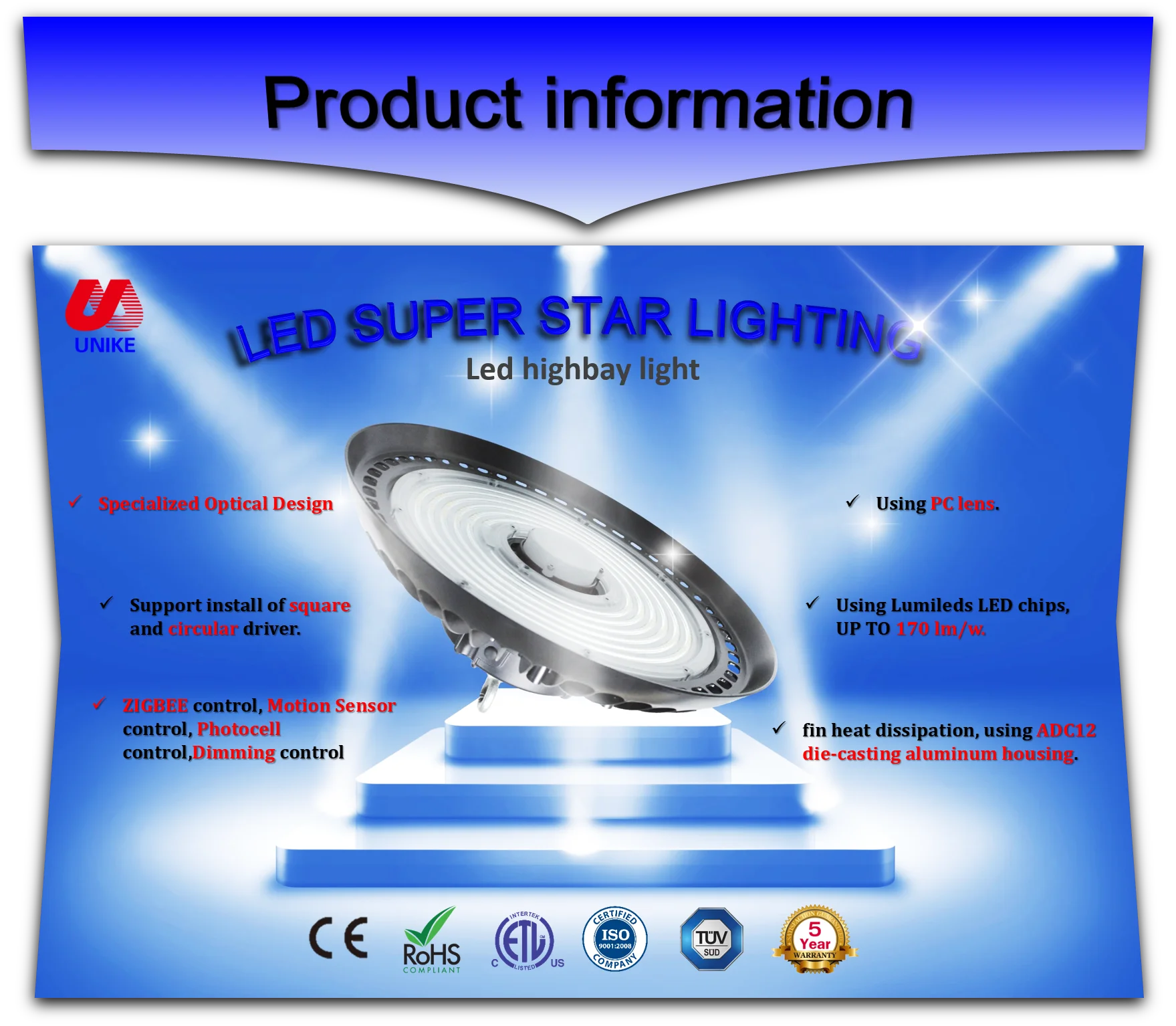 ETL DLC shenzhen factory selling waterproof 170lm/w high bright white workshop high bay 100W 150W 200W zigbee led high bay light - ANKUX.COM