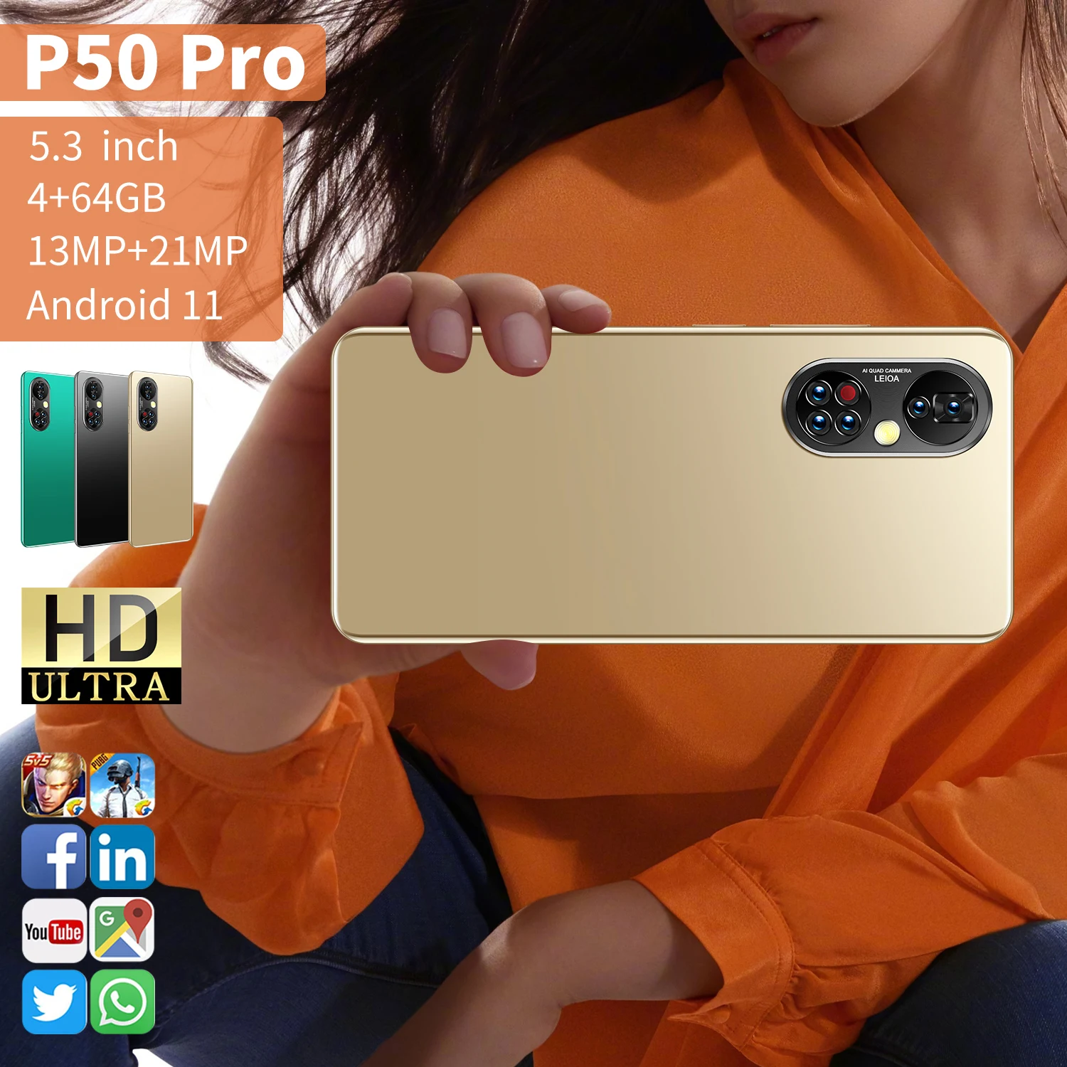 New global P50 pro5.3-inch smartphone deca core 4950mAh 4 + 64GB dual card full screen 4G 5g Android front and rear HD phone
New global P50 pro5.3-inch smartphone deca core 4950mAh 4 + 64GB dual card full screen 4G 5g Android front and rear HD phone