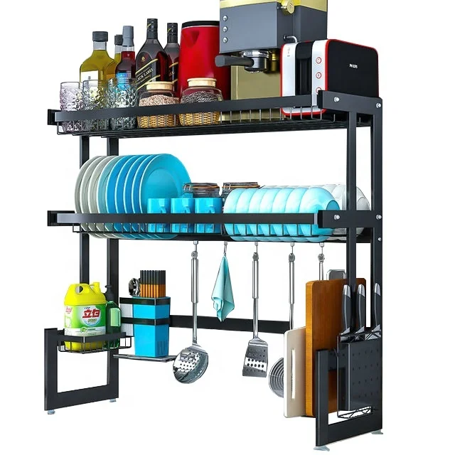 2 tiers dish drying rack drainer over sink stainless steel storage shelf kitchen organizer 64/74/84/90cm black color
2 tiers dish drying rack drainer over sink stainless steel storage shelf kitchen organizer 64/74/84/90cm black color