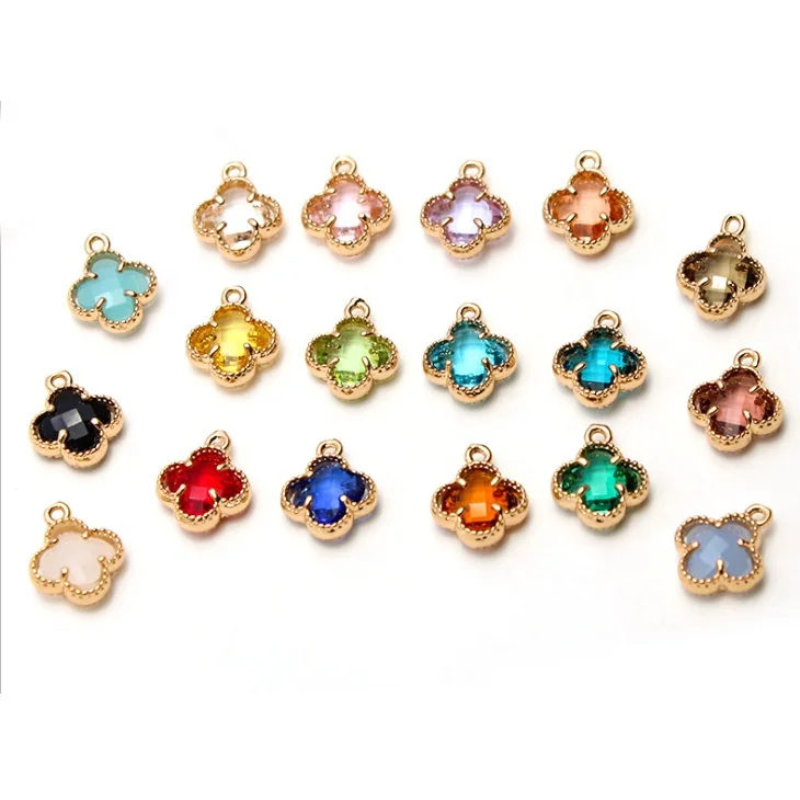 12*9mm lucky jewelry charms gold four leaf clover K9 glass zircon pendant charms for necklace making
12*9mm lucky jewelry charms gold four leaf clover K9 glass zircon pendant charms for necklace making
