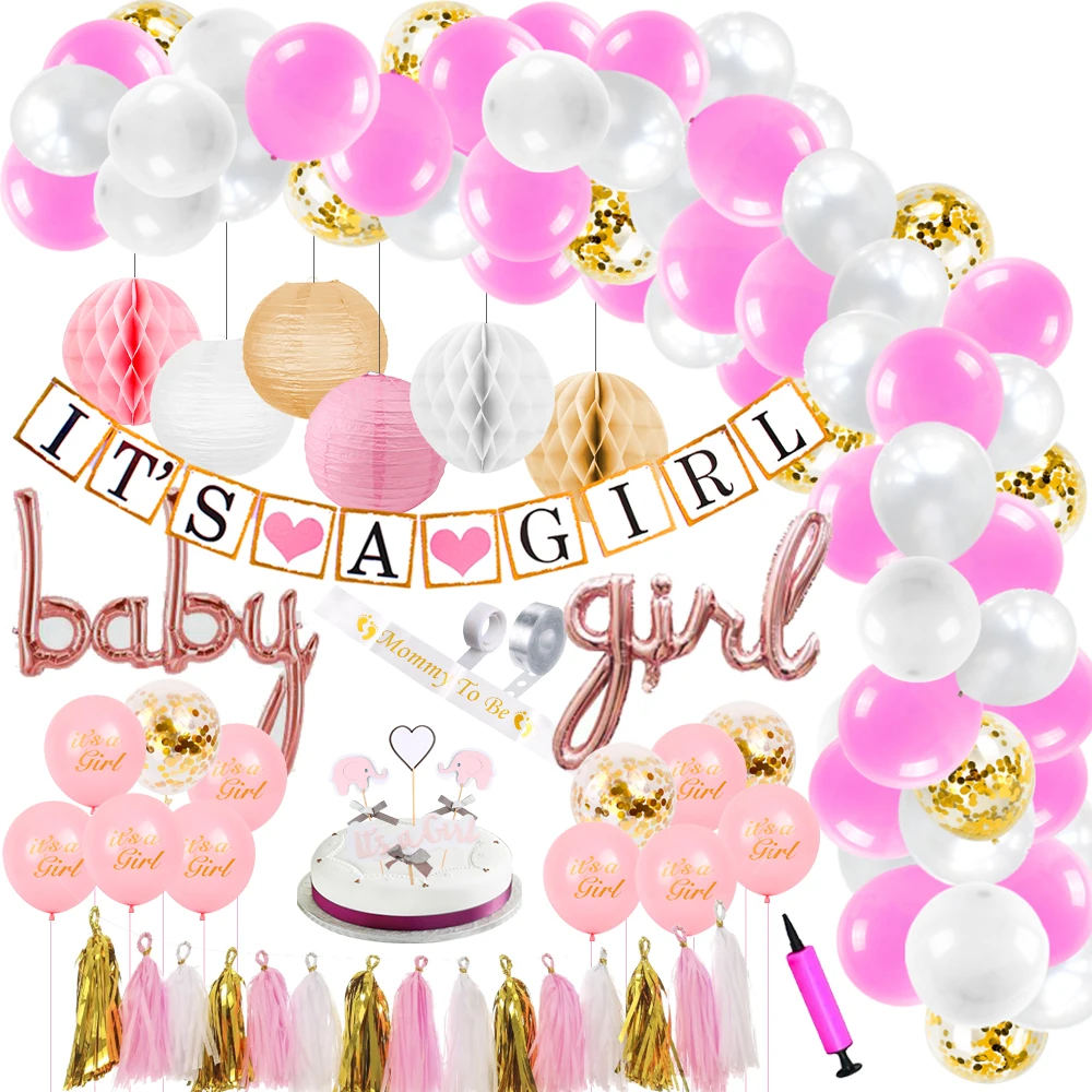 elephant balloon garland its a girl banner baby