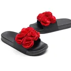 Summer fashion beautiful flower design sexy women slide sandals open toe flat laddies beach slippers