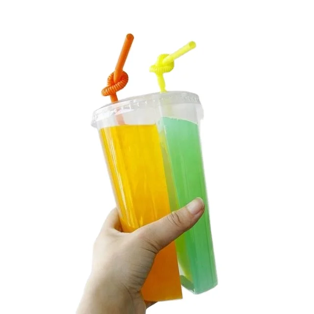 Disposable plastic PP split boba tea cups with lid