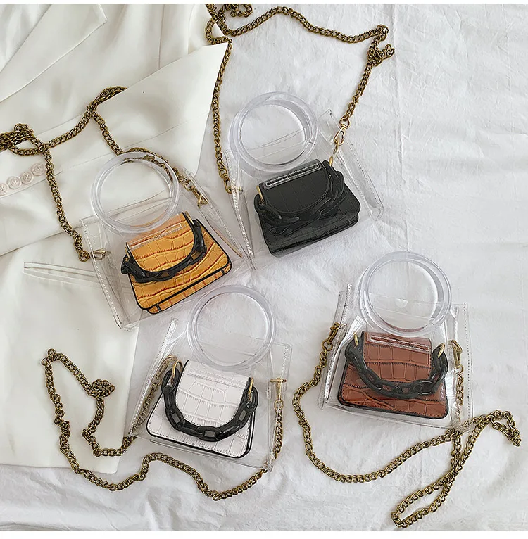 Transparent Mini-Bags Popular Fashion Crossbody PVC Bags PU Jelly Chain Bags Women Mini Handbags, White/black/yellow/brown
Transparent Mini-Bags Popular Fashion Crossbody PVC Bags PU Jelly Chain Bags Women Mini Handbags, White/black/yellow/brown