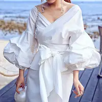 Summer Puff Sleeve Blouse Plus Size 5xl Belt Sexy Shirt Elegant Plaid Tops And Blouses Women Clothing For Lady A192
Summer Puff Sleeve Blouse Plus Size 5xl Belt Sexy Shirt Elegant Plaid Tops And Blouses Women Clothing For Lady A192
