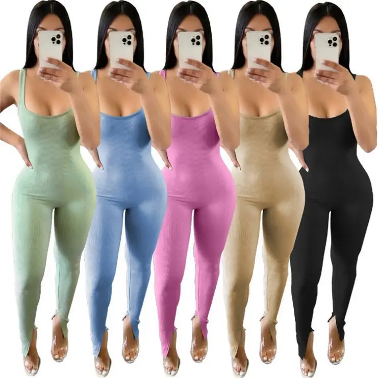 MISS Good Quality Suspender Backless Solid Color Rib Knit Sports Slit Pants Women 2021 Bodycon Yoga Jumpsuit
MISS Good Quality Suspender Backless Solid Color Rib Knit Sports Slit Pants Women 2021 Bodycon Yoga Jumpsuit
