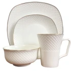 china hot sale 16 pcs western ceramic white embossed dinnerware sets