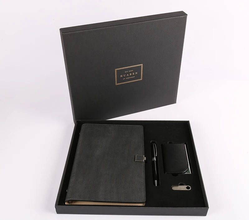 logo customized promotional business gift set/notebook with usb