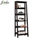 Bamboo Multifunctional Bookshelf Storage Organizer Display Stand Ladder Shelf Black Color