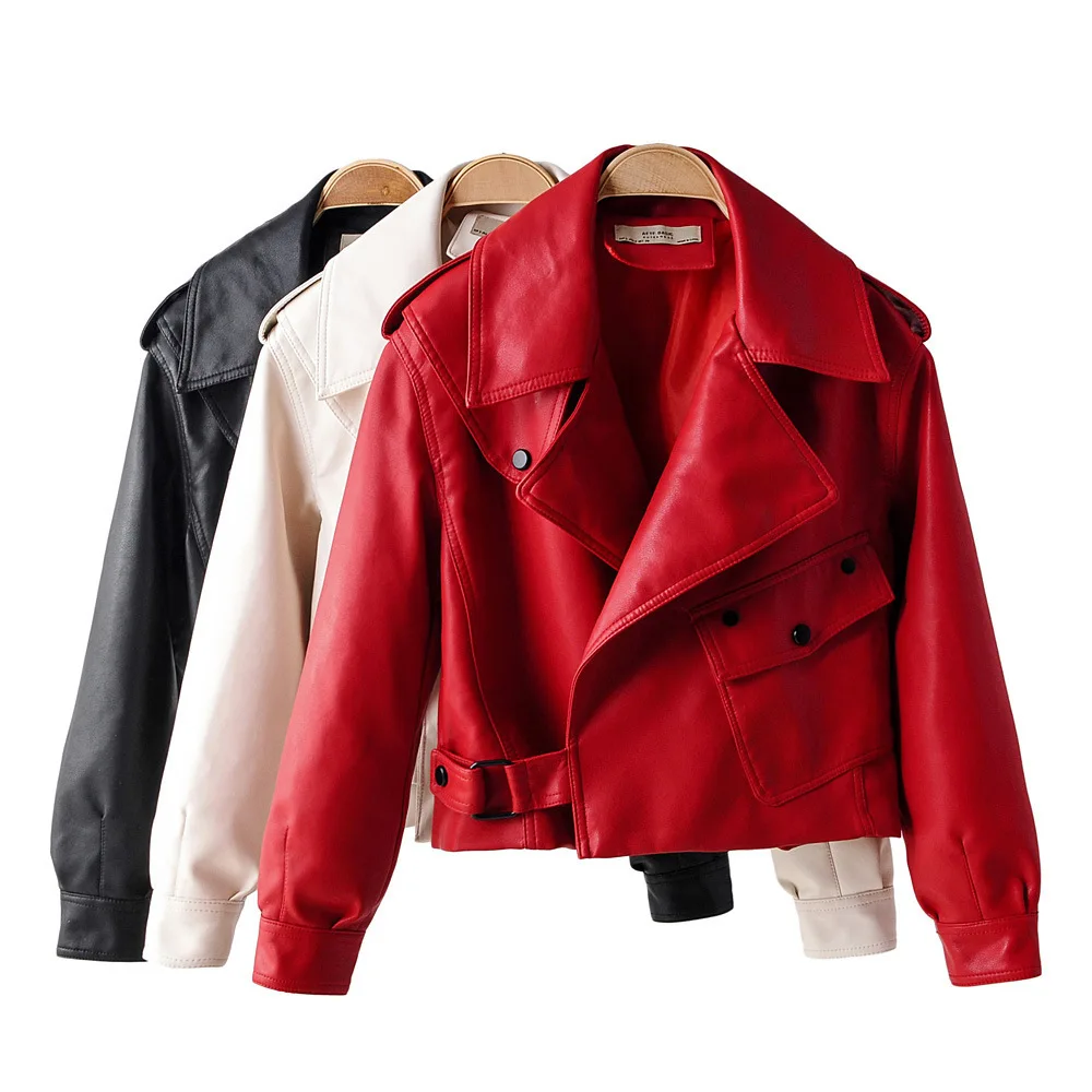B62777A Autumn new style PU leather jacket large lapel pocket decoration short washed leather jacket, Black/red/rice
B62777A Autumn new style PU leather jacket large lapel pocket decoration short washed leather jacket, Black/red/rice