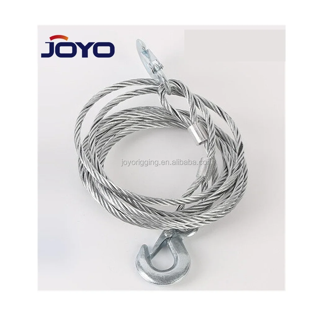 Galvanized steel cable towing rope with two hooks  3T X 4M length