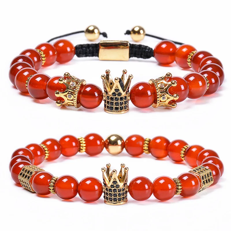 European Hot Selling Couple Jewelry Handmade Adjustable 8mm Natural Red Agate Stone Royal Gold Crown Bracelet Set
European Hot Selling Couple Jewelry Handmade Adjustable 8mm Natural Red Agate Stone Royal Gold Crown Bracelet Set