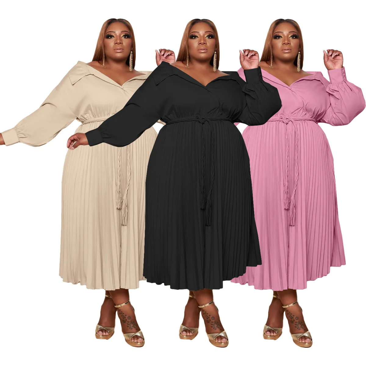 10906-MX62 Sehe Fashion Solid Color Long Sleeve Pleated Plus Size Women's Casual Dresses
10906-MX62 Sehe Fashion Solid Color Long Sleeve Pleated Plus Size Women's Casual Dresses